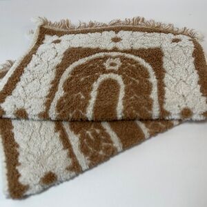 Vintage Fieldcrest Brown Ivory Paisley Hand Towels Set of 2 11x16 Fringe